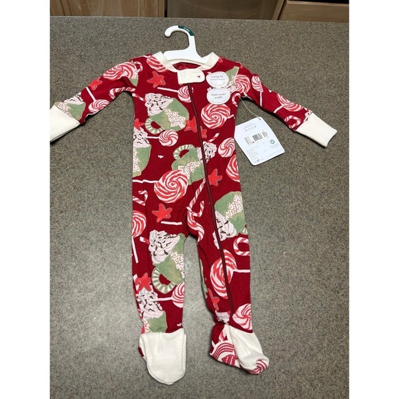 Christmas Sleeper Burts Bees Zipper closure NET  red peppermint/cocoa 0-3 months - Picture 4 of 7